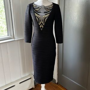 Badgley Mischka Studio Black Dress Evening Beaded Stretch